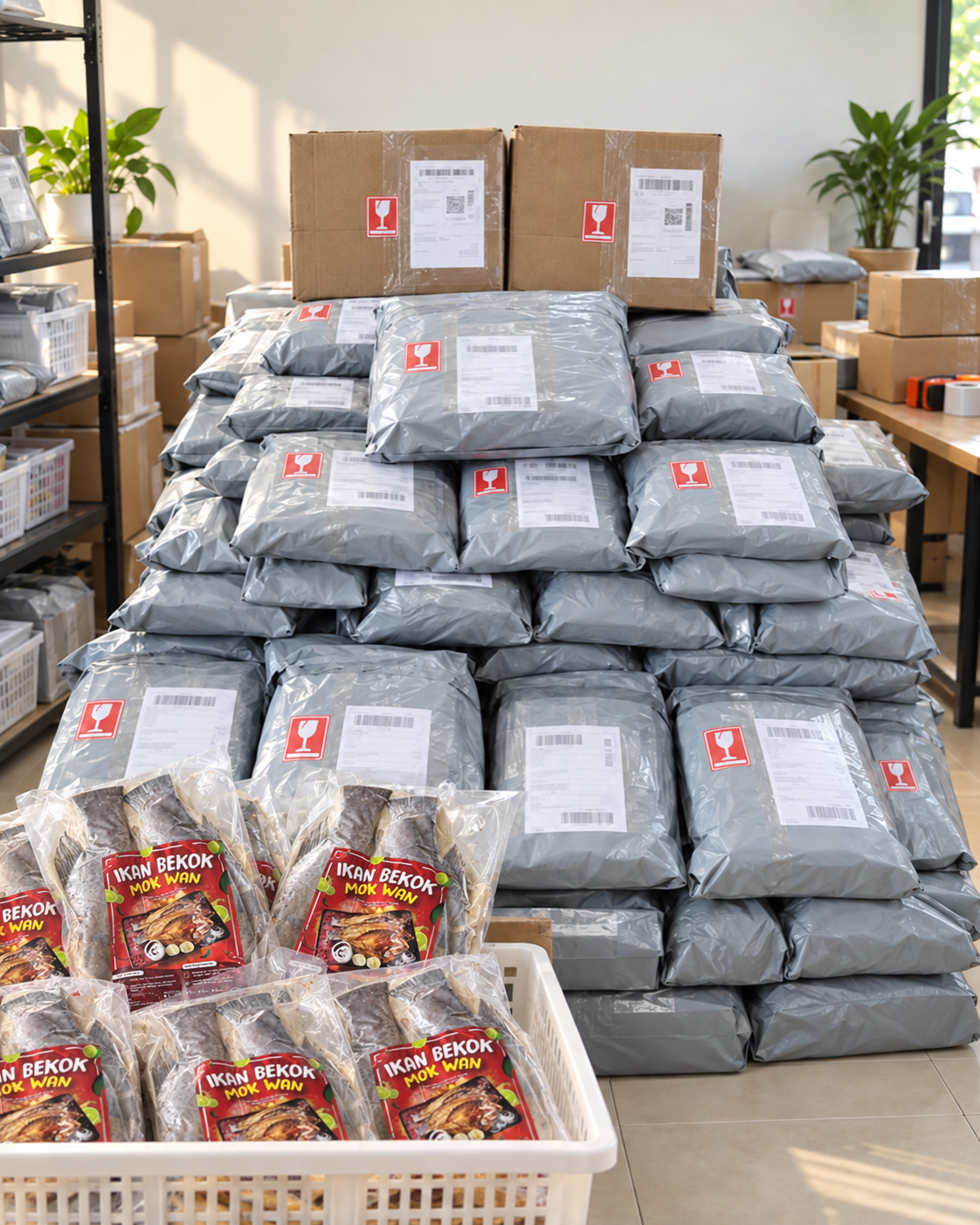 Parcel tempahan dan packaging sebenar Ikan Bekok Mok Wan yang siap dipos