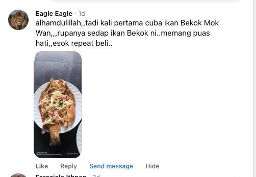 Testimoni pelanggan yang berpuas hati selepas mencuba Ikan Bekok Mok Wan